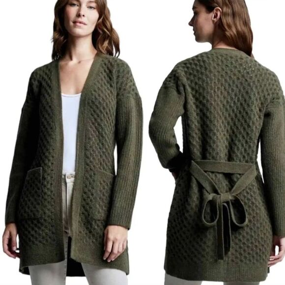 L’Agence NWT Juna Cable Cardigan Olive Green Wool Blend Women's size Medium - Picture 2 of 7